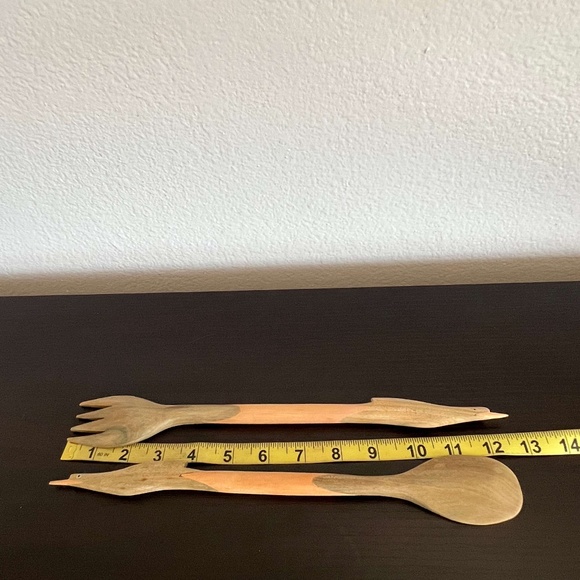 RARE & UNIQUE! Hand Carved Wooden Salad Servers | NEW - never used - Picture 4 of 9